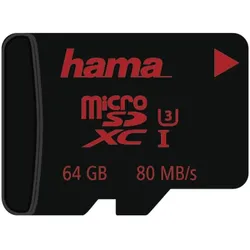 Hama microSDXC Class 3 +Adapter/Foto (64 GB, microSDXC, U3, UHS-I), Speicherkarte, Schwarz