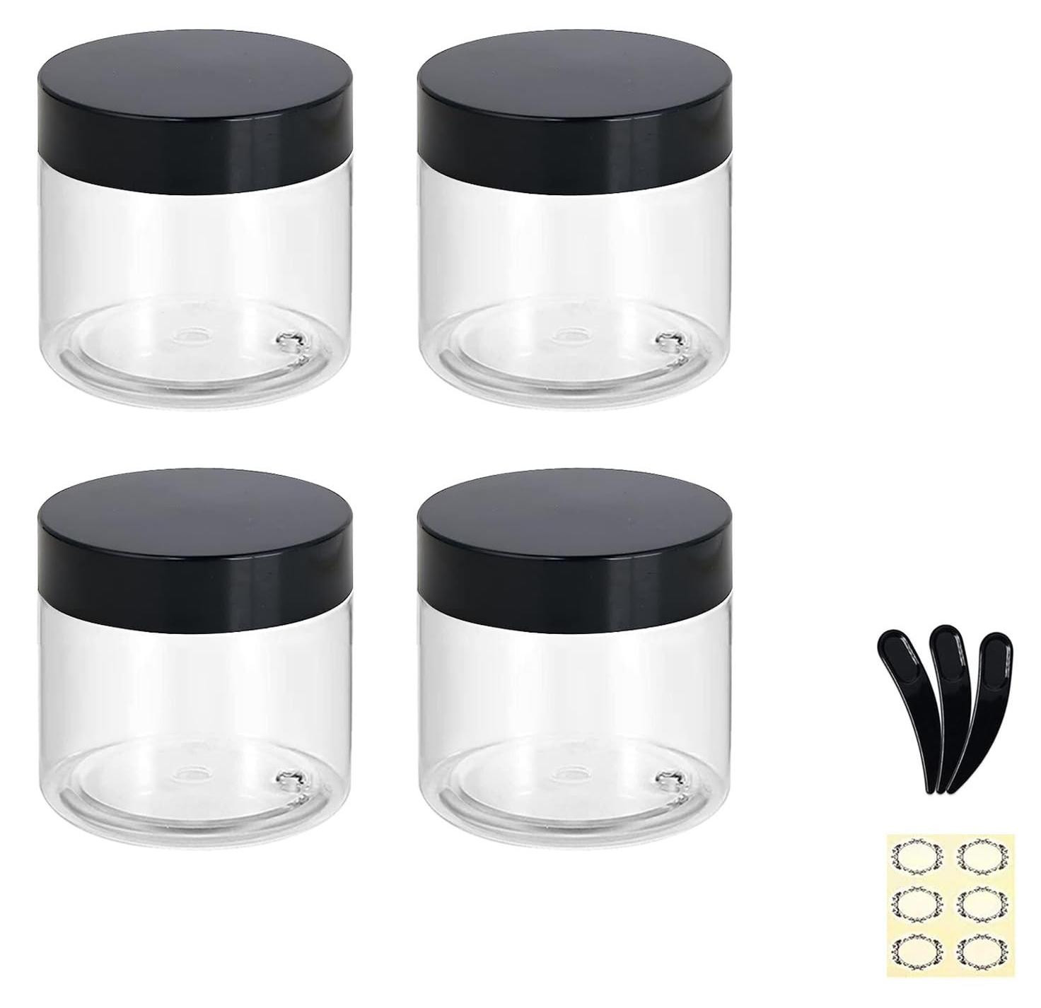 Merkloze Set van 4 Lege Plastic Jars met Zwarte Deksels, 150 ml