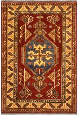 Treasured Knots Caucasian Super Kazak Jaxon Rust/Tan Hand Knotted Wool Rug - 4'0'' x 5'5''