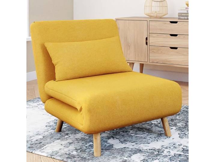 IDMARKET Fauteuil convertible ROMEO lit d'appoint 1 place 80x190 cm tissu jaune