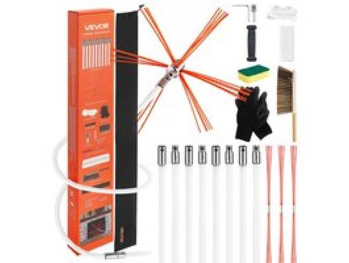 VEVOR Ofenrohrbürste-Set, 8 m max. Länge, Schornsteinbürsten, Schornsteinfeger-Satz, Kaminbürste, um 90° biegbares Kaminreinigungswerkzeug, für quadratische & rechteckige Schornsteine
