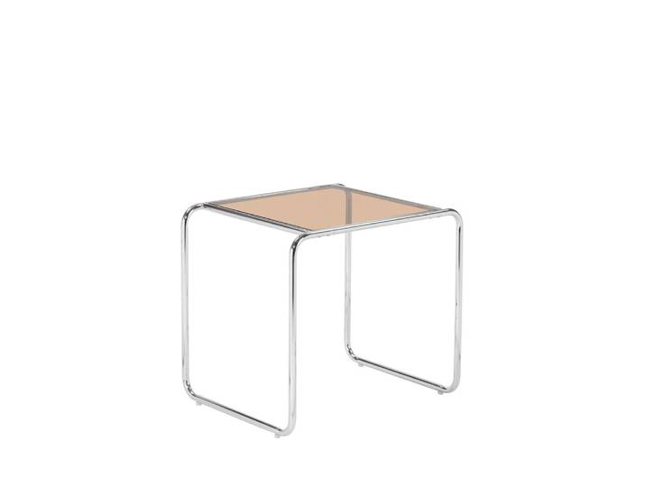 Table d'appoint en verre pieds chrome - verre ambré