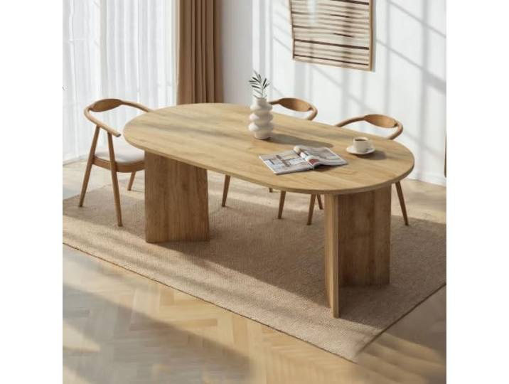Dmora Fester Tisch Ravion, 180 x 90 x 75 cm, braun, Eichenholz, 6 Plätze, ovale Form, Material Tischplatte aus veredeltem Holz