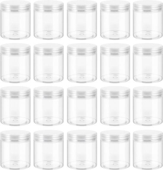 JustValue Set van 20 luchtdichte voorraadpotten van transparant PET met schroefdeksel, 236 ml, 53 x 78 mm