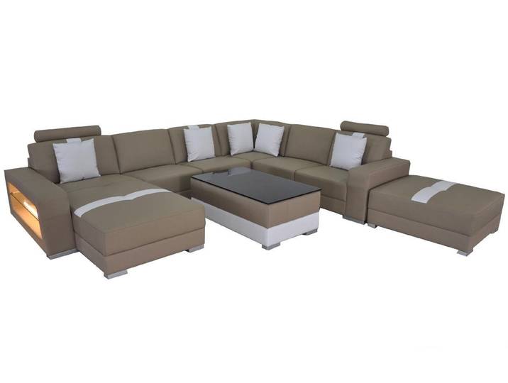 JVmoebel Wohnlandschaft Beige Ledercouch U-Form mit hochwertiger Polsterung und Kissen, Made in Europa