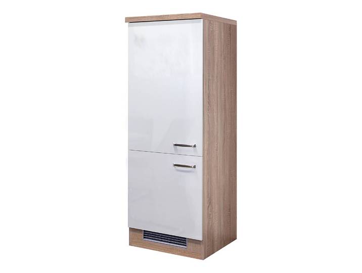 Kühlumbauschrank 161cm Braun/Weiß/Hochglanz Weiß/Eiche Sonoma Dekor