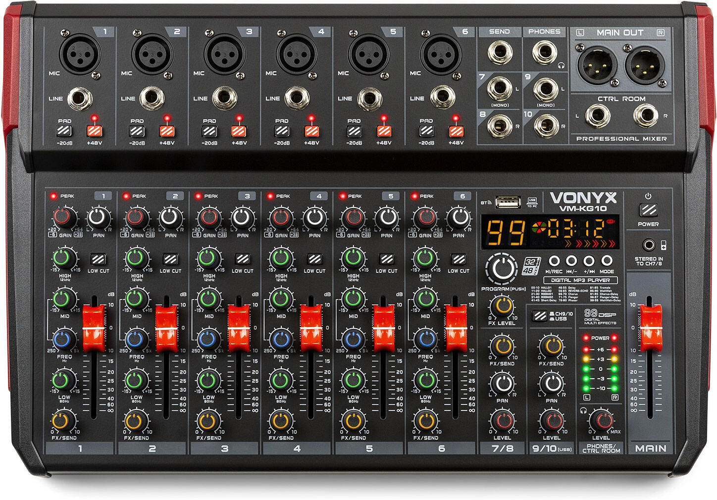 Vonyx Vm-Kg10 Musikmischpult 10-Kanal Bt/dsp/usb Aufnahme