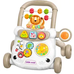 Lean Toys Pädagogischer Lauflernwagen Interaktive Schiebeblöcke Uhr Zahnräder Grau