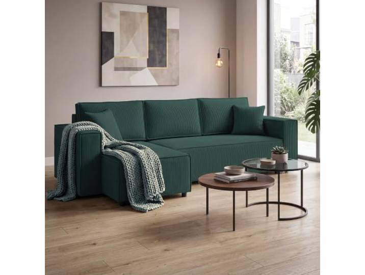 BEAUTY SOFA Ecksofa NEAPOL mit Schlaffunktion, Universal Ottomane, Flaschengrün (Poso 14)