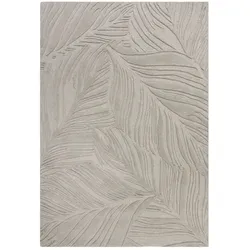 Wohnzimmerteppich Mittelflor LEVEN Blattrelief Wolle 200x290 cm Grau modern floral zeitlos getuftet Schlafzimmerteppich | Kadima Design