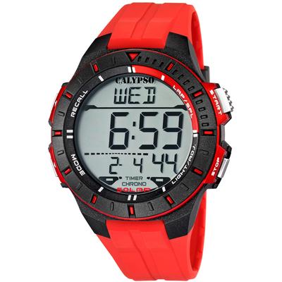 Chronograph CALYPSO WATCHES "Color Splash", rot, Armbanduhren, Herren, Chronograph, Armbanduhr, Quarzuhr, Herrenuhr, digital, Datum, Stoppfunktion