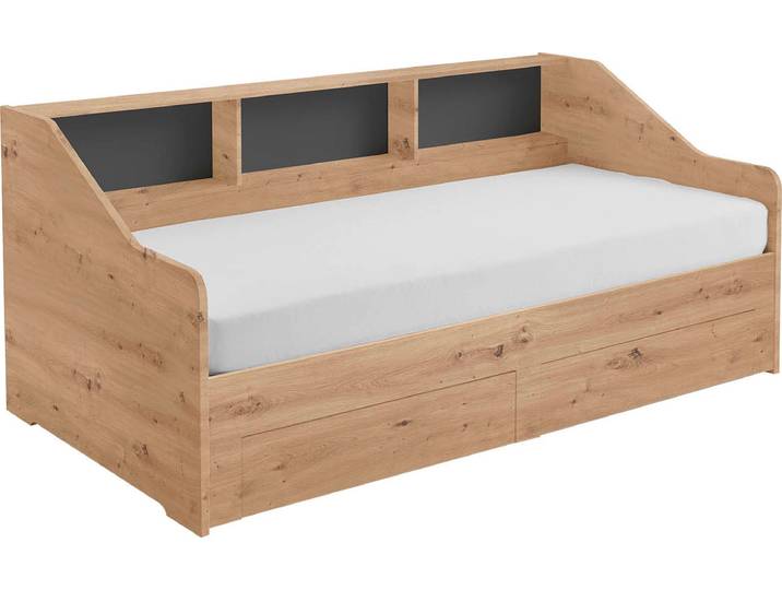 Stauraumbett RELITA Rene , braun (eiche artisan), B:112,9cm L:205,6cm, Betten, Stauraumbett, ausziehbarer Unterbau und 2 Schubladen. Lieferung ohne Matratze