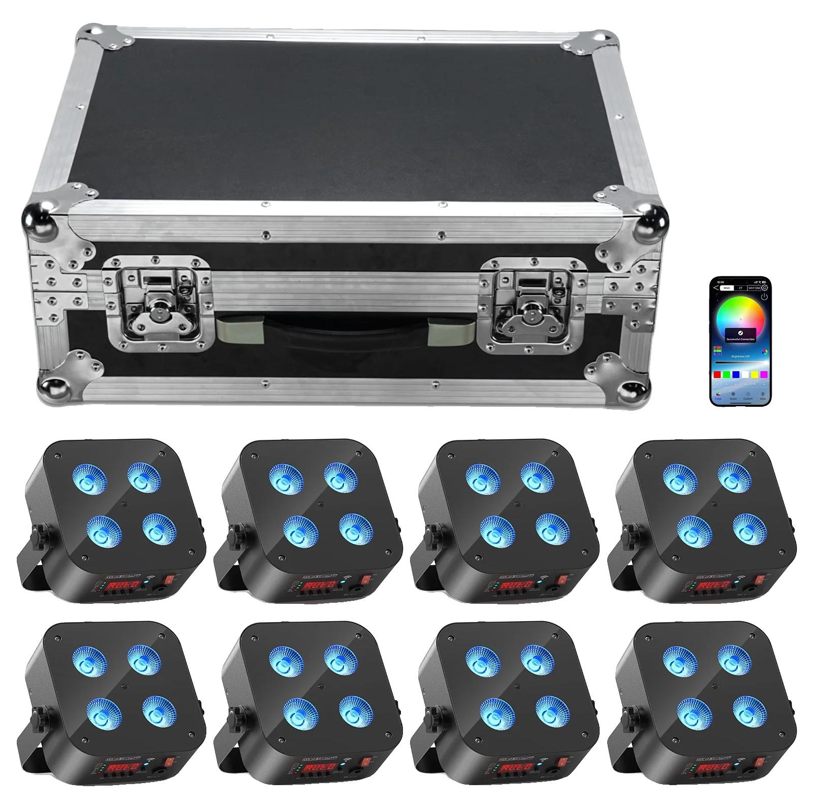 Bühnenscheinwerfer, 8-teiliges Set, wiederaufladbarer Akku, 8 Lichter mit Koffer, EU-Stecker