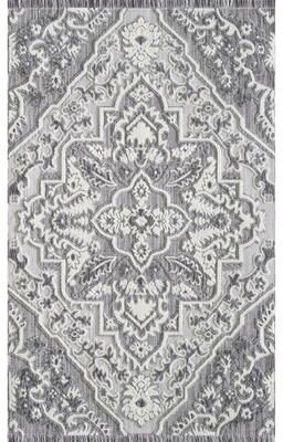 MDA Rugs Milos Collection Grey and White Medallion Space-dyed Polyester Rug
