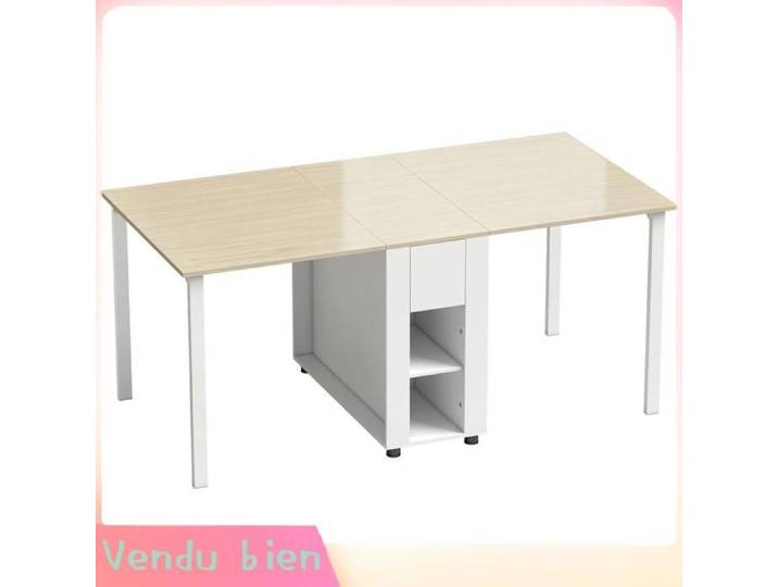 LIA Table à manger pliante pour 6 personnes 39-168 cm table de cuisine avec 2 tiroirs et 4 étagères ouvertes blanc