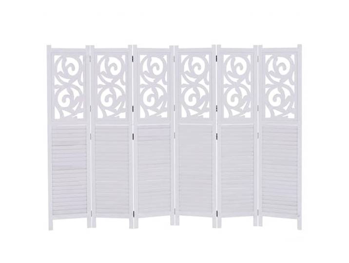 Mendler Paravent T568 Ornamente 170x240cm - weiß Raumteiler, Trennwand, Sichtschutz, Raumtrennung, klappbar, Paulownia Holz