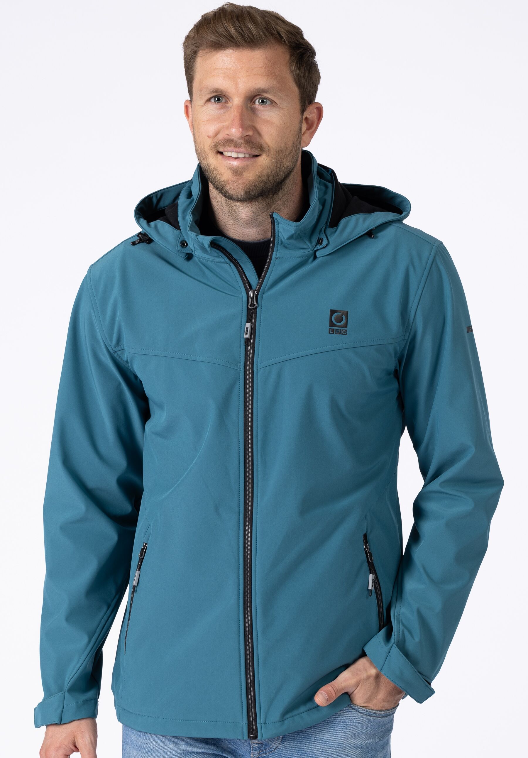 Softshelljacke LPO "Softshelljacke Melvin", Herren, Gr. XL, petrol, Softshell, 96% Polyester, 4% Elasthan, regular fit hüftbedeckend, abnehmbar, Jacken Softshelljacke, abnehmbare, verstellbare Kapuze petrol XL