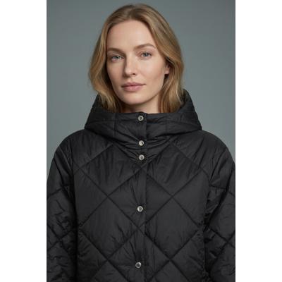 Steppjacke BOSS ORANGE "Pikona Premium Damenmode", Damen, Gr. 42, schwarz (schwarz 001), Web, Obermaterial: 100% Polyamid, unifarben, regular fit hüftlang, Jacken Steppjacke, mit Kapuze, Regular Fit