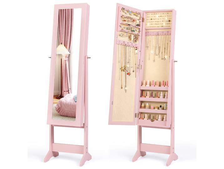 Sieradenkast met Spiegel 2 In 1 Grote Capaciteit Sieraden Organisator Roze