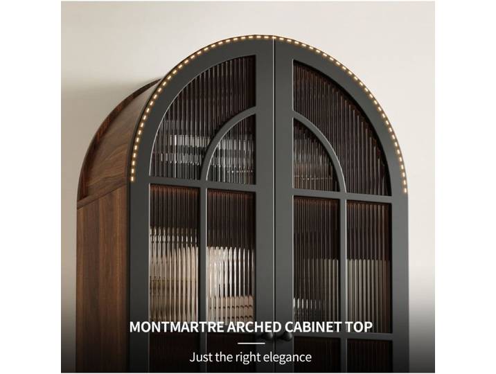 WOVREO vitrine de rangement haute 76 x 35 5 x 165 cm à 2 portes vitrées sommet arqué MDF verre noir
