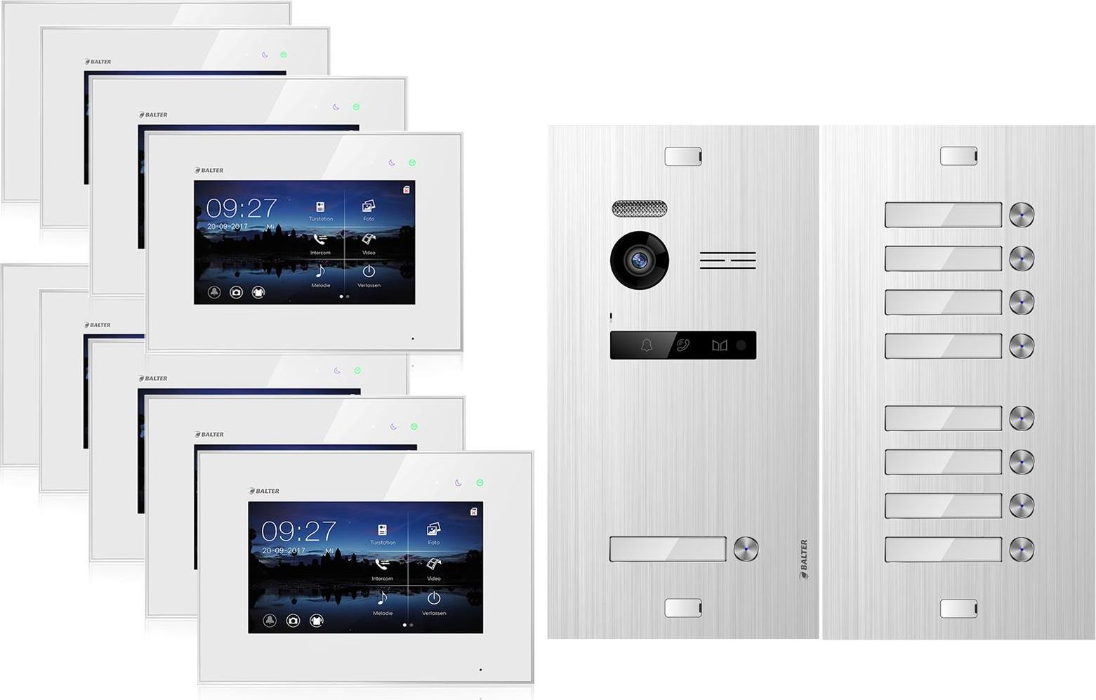 Video Türsprechanlage für 9 Familienhaus, 9x Monitore, Balter EVO