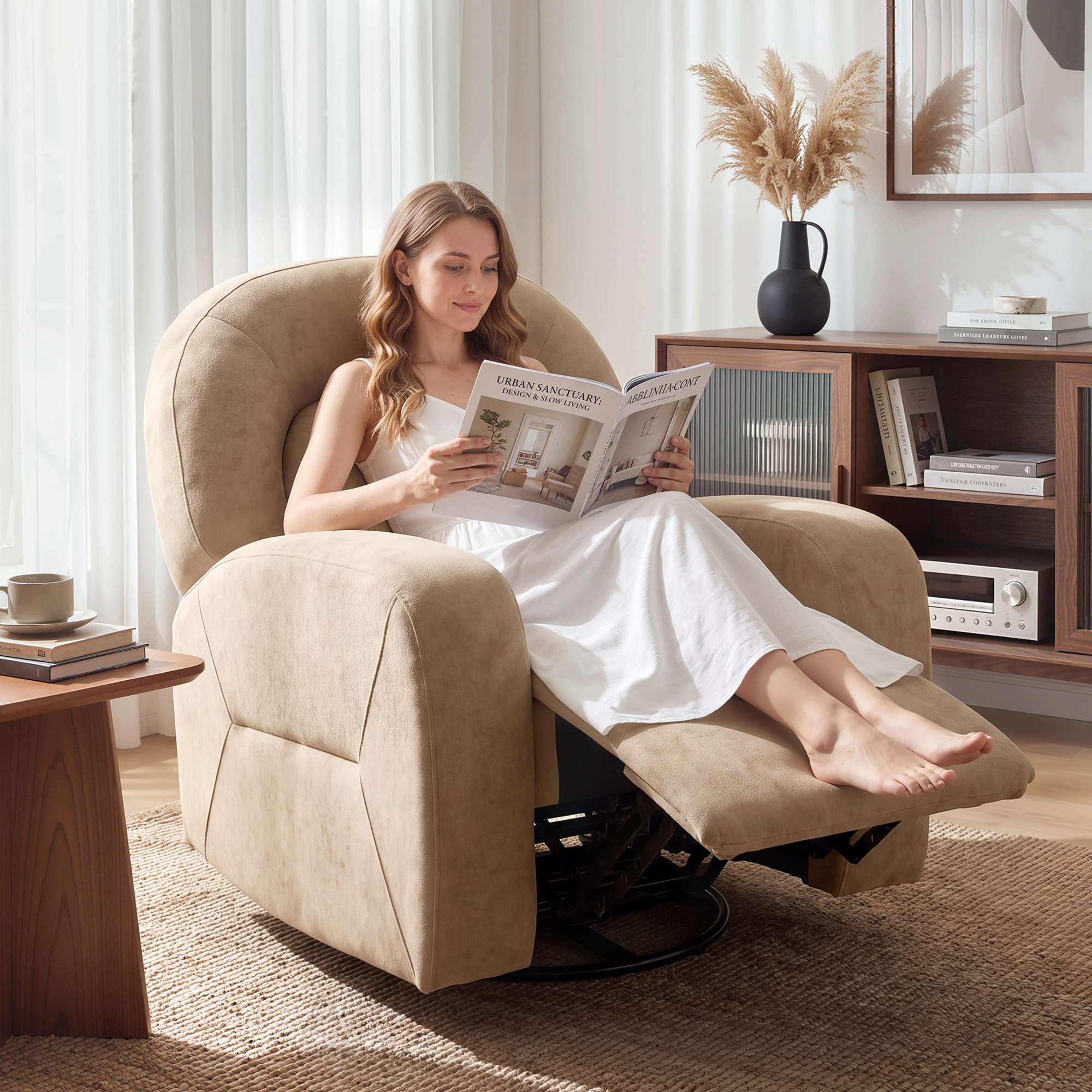Homcom Poltrona Relax Girevole 360° con Funzione Dondolo e Reclinabile, Seduta Ampia, in Velluto Ultra Morbido Cloud, Kaki   Aosom Italy