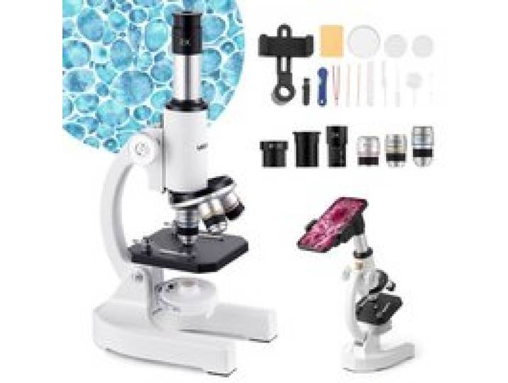 VEVOR Microscope Monoculaire Professionnel, Kit de Microscope Composé avec Grossissement 40-2000X, Corps en Alliage d'Aluminium, Éclairage LED et Support de Téléphone Inclus, pour Laboratoire, École