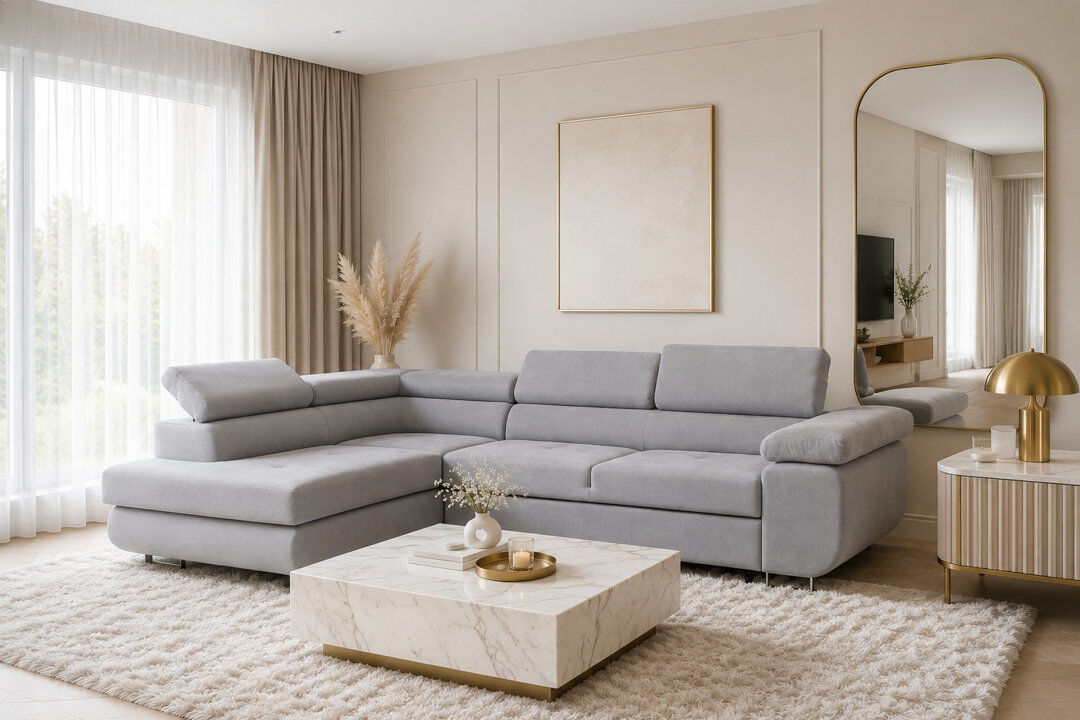 Wade Logan Flavius Corner Sofa Bed Silver 90cm H X 280cm W X 202cm D
