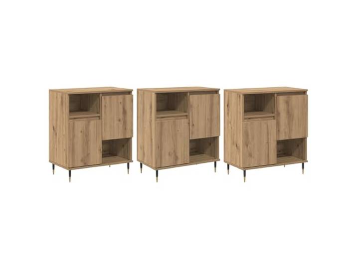 GHVBNMF Sideboard 3er Set Kommode mit Türen Holzwerkstoff Artisan-Eiche Vielseitiges 3er Set Beistellschränke für Wohnzimmer und Esszimmer mit Metallbeinen und viel Stauraum.