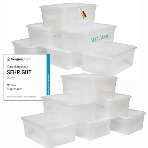 Novaliv Opbergdoos met deksel, transparant, stapelbaar, plastic