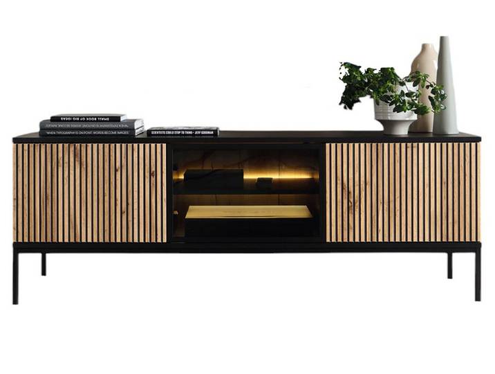 Compleo TV-Schrank LINO, TV Tisch gerifflete Front, Fernsehschrank Modern Wohnzimmer
