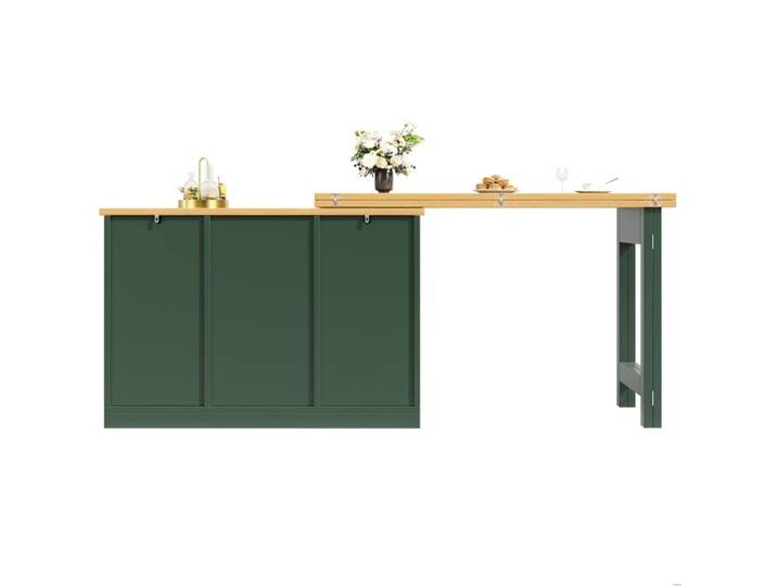 Buffet bar extensible pivotant vert antique en MDF table 120 à 180 cm avec rangements
