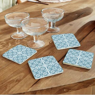 Getränkeuntersetzer QUEENCE "Blau Weiß Mosaik Fliesen Steine", blau, B:10cm H:10cm T:1cm, Naturstein, Untersetzer, Mosaik Set Topfuntersetzer Naturstein Untersetzer 10x10x1cm