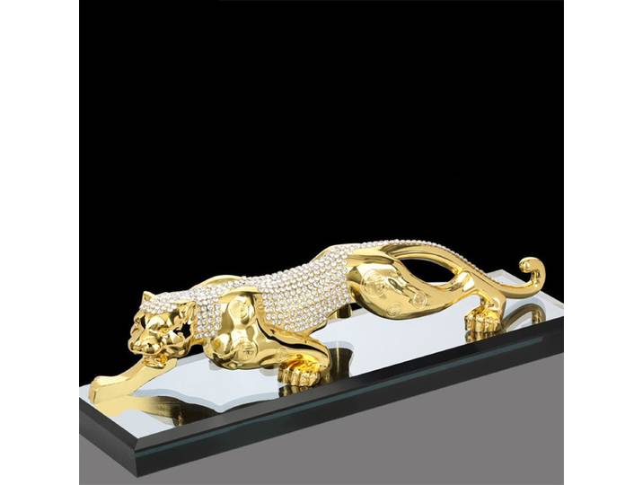Figurine de tigre traditionnelle en métal, en alliage de léopard doré, ornements de bureau, richesse, artisanat d'intérieur de voiture, décoration de la maison