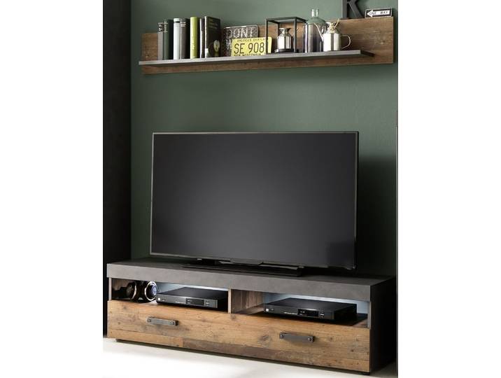 TV Lowboard & Wandboard Indy , Old Used Wood / Matera grau , 2-teilig , Shabby Look