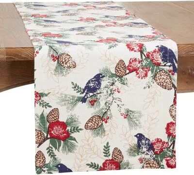 Saro Lifestyle Table Runner With Pinecones and Birds Design