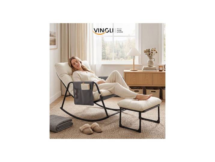 Fauteuil à Bascule Œuf avec Repose-Pieds-VINGLI-Fauteuil de Jardin Extérieur pour Véranda/Piscine/Cour Arrière Blanc