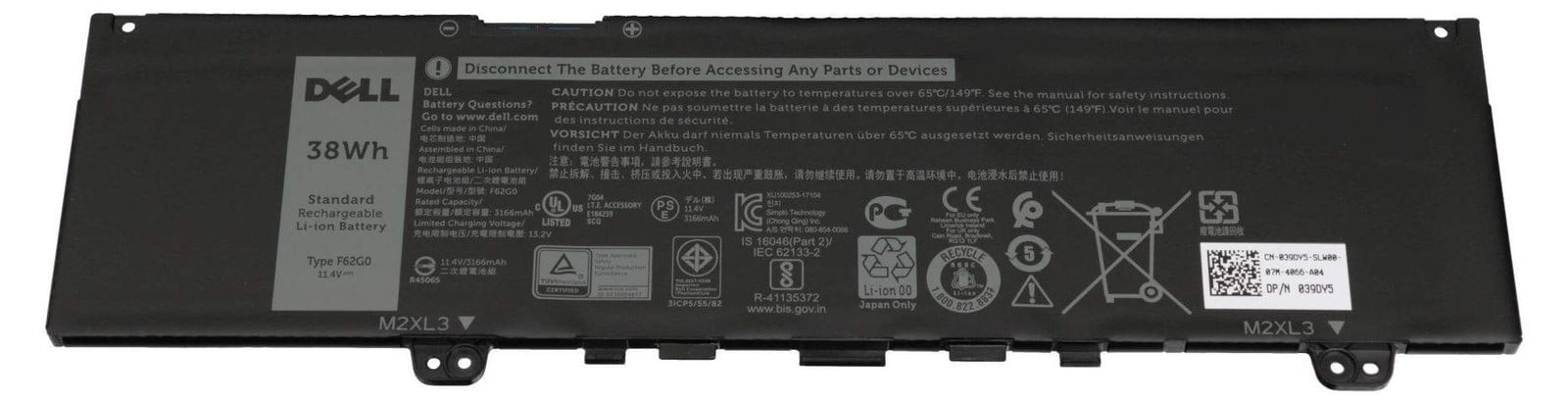 Dell batterij 38Whr 3-cellen lithium-ion modelnummer 0RPJC3