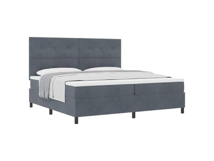 PUGYNBK Boxspringbett, Dunkelgrau, 200 x 200 cm, Samt Verstellbares Kopfteil, Kiefernholz, gefederte Federn, mittlere Festigkeit