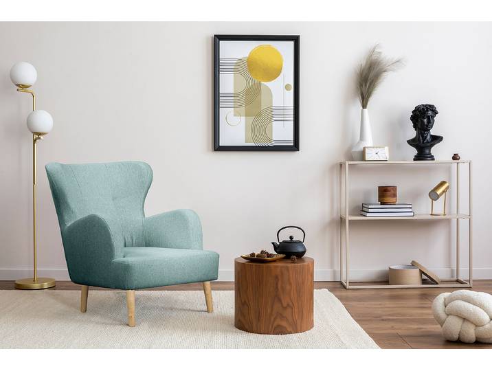 Ohrensessel Cobby Blau Strukturstoff Mosha 88 x 88 x 64cm