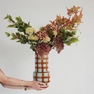 Storied Home Grid Pattern Enameled Iron Vase