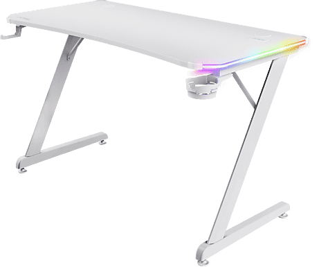 Mesa gaming - Trust GXT 709, Iluminación RGB, Portavasos, Blanco