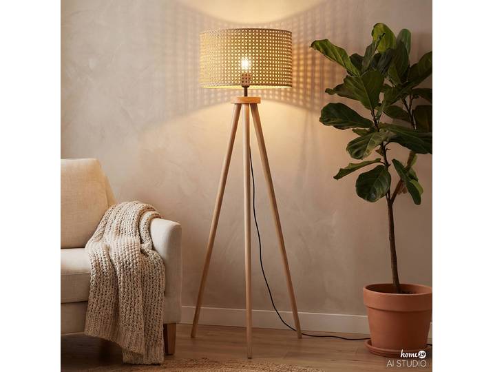 Stehleuchte FLEXO 55 x 150 x 55cm Gelb Material: Rattan, Massivholz Oberfläche Holz: Geölt E27