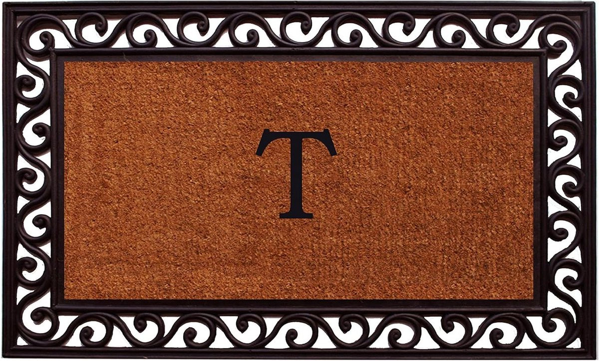Monogram Deurmat met Rubberen Frame - Duurzame Kokosvezel - Breedte: 76 cm, Lengte: 122 cm - Brief T
