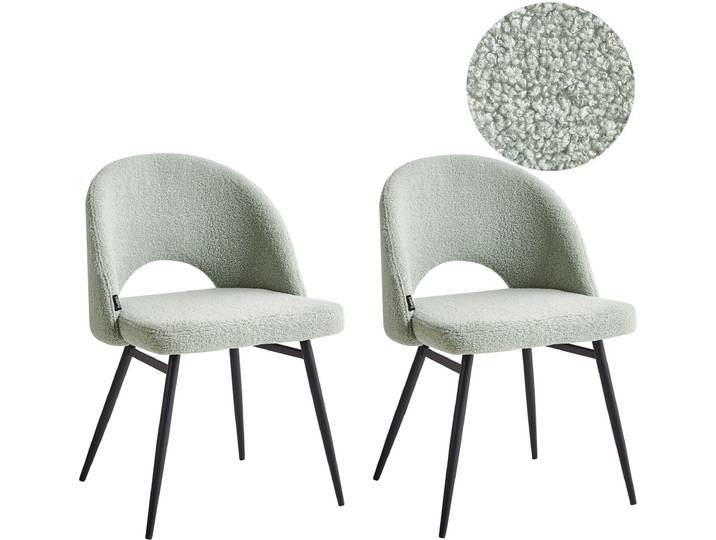 BELIANI Esszimmerstuhl 2er Set Hellgrün Bouclé Stoffbezug mit Schwarzen Beinen aus Metall Modern Wohnzimmer Esszimmer Küche Ausstattung Möbel