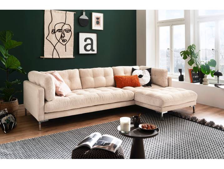 Ecksofa, Cord, Beige 275×158 cm, Recamiere Rechts, Gepolstert, Trends By HG