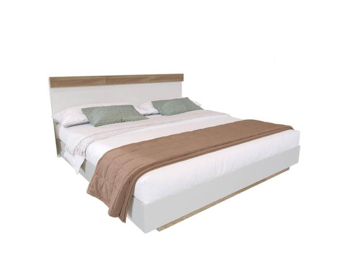 Wishdor Rahmenbett 160/200 cm in Weiß & Sonoma-Eiche mit Lattenrost, Beige, Metall, Rechteckig, 160x200 cm, Schlafzimmer, Betten