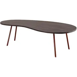 COUCHTISCH Retro-Stil mit Nierenform, Massivholz, Metallbeine, pflegeleichte Tischplatte, Beige 122x63x36 cm