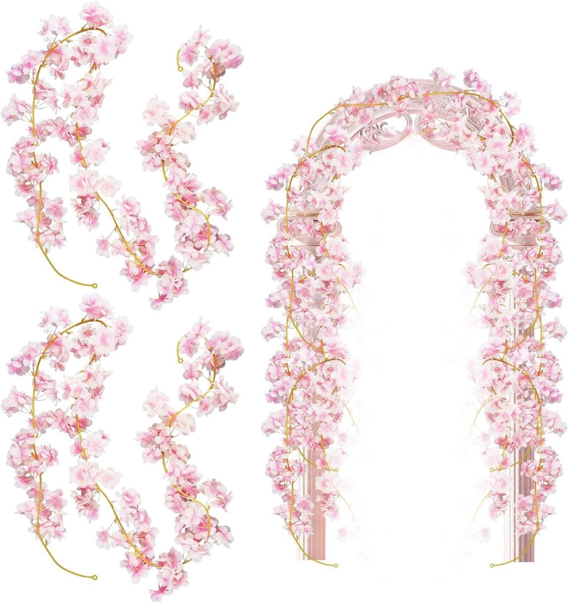 SnelShoppen 2 stuks Kunstzijde Kersenbloesem Slinger, Roze Kunstbloemen Slinger, 180 cm