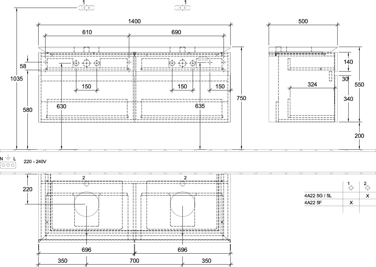 Villeroy & Boch B66900MS WTUS Legato B669 1400x550x500mm 4